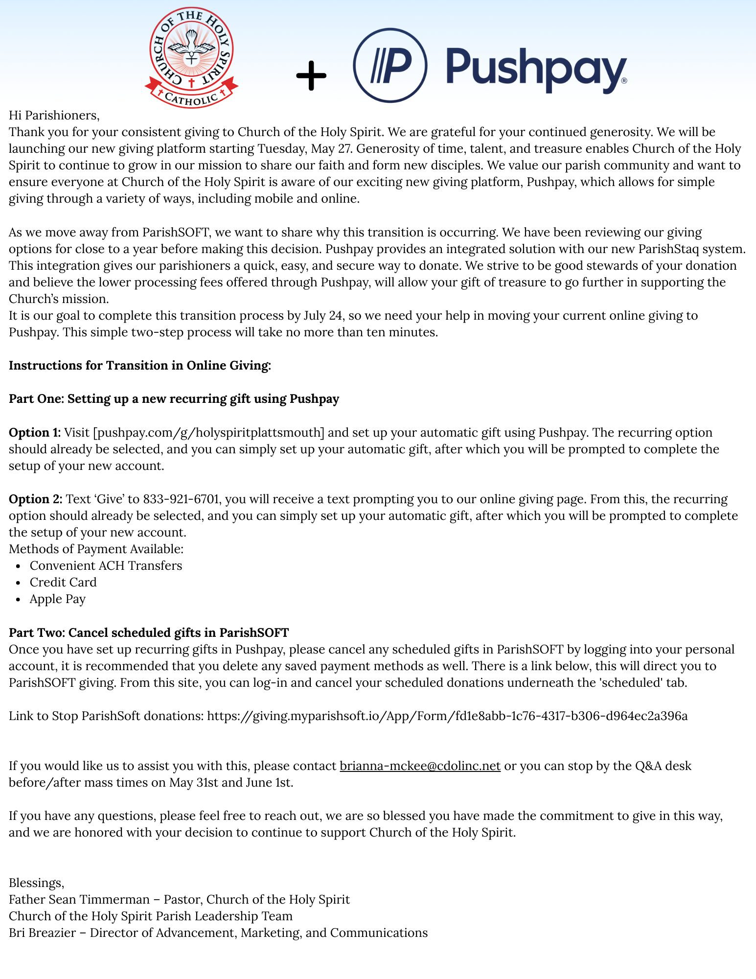 Pushpay Letter